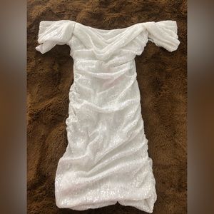 Head to toe sparkle dress with off the shoulder sleeves